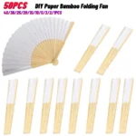 50/1pcs DIY Paper Bamboo Folding FanAdults Kid Hand Fans Calligraphy Painting Practice Blank White Fan for Wedding Room Decor