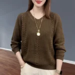 V-neck Knitted Sweater Autumn Popular Women's Clothing Foreign Style Inside with Solid Color Bottoming Shirt Top Jumpe Homme - Image 4