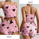 Women’s Pajamas Set Sleepwear 2 PCS Short Tank Tops And Shorts S M L White Ventilate Soft Casual Love Printing