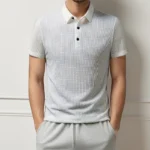 2025 Men's Business Casual Short Sleeved Bone Flower Solid Color POLO Shirt Fashion Breathable Comfortable Summer Versatile Top - Image 7