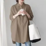 Long Sleeve Women’s Shirt Lazy Design Sense Fashionable Midi New Style Button up Casual Office Wear