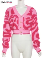 Weird Puss y2k Sweet Cardigan Sweater Women V-Neck Button Autumn Stylish Casual Long Sleeve - Image 5
