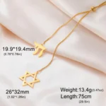 Dawapara Star of David and Jewish Hebrew Chai Pendant Long Necklace Sweater Chain Hexagram Judaism Stainless Steel Jewelry - Image 9