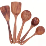 5-Piece Premium Wooden Kitchen Utensils Set, Heat Resistant Corrosion Proof Non-Smell Spoon Spatula Soup Spoon Tableware - Image 6