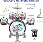 Mini Jazz Drum Set 6 Drums with Stool Musical Instruments Toy Birthday Gift for Beginners Boys Girls (with LED Light) - Image 3