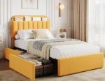 Twin Size Bed Frame with Storage Headboard & 2 Drawers, Kids Upholstered Platform Bed, No Box Spring Needed - Image 7