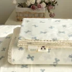 2026 Spring Summer Floral Print Double Gauze Bed Sheet with Fringe Lace Trim