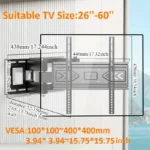 Full Motion TV Wall Mount Bracket, Extending Arm Articulating, Swivel, Tilt Fits 26-60 Inch Flat Curved TVs, VESA 400x400mm - Image 7