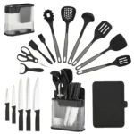 17Pcs Silicone Kitchen Utensils Set with Knife Block Stainless Steel Kitchen Knives Set Non-Stick Cooking Tools Scissors Peeler - Image 8