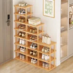Vertical Shoe Rack – Tall Narrow Shoe Rack Organizer for Small Spaces, Bamboo Shelf for Entryway, Closet, Corner, Doorway
