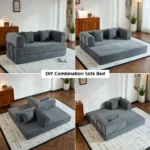 79″ Folding Convertible Sofa Bed, Oversized Corduroy Futon Floor Couch, Boneless Loveseat for Small Spaces, Living Room, Bedroom