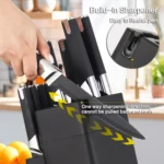 13Pcs Professional Kitchen Knife Block Set with 6 Steak Knives, High Carbon Stainless Steel Knives with Black Non-Stick Coating, - Image 5