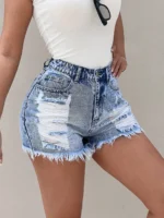 Fashionable and versatile high-waist distressed design denim shorts for 2025 summer. New style, loose-fitting and trendy shorts. - Image 4