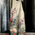 Women’s Sling Bodysuit Pants Sleeveless Floral Printed Wide Leg Pants