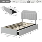 Twin Size Bed Frame with Storage Headboard & 2 Drawers, Kids Upholstered Platform Bed, No Box Spring Needed - Image 2