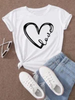 Love Heart Printed Trend Women Fashion Clothing Graphic T-shirts - Image 3