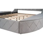3-Piece Bedroom Set,Queen Size Velvet Upholstered Platform Round Bed and 1 Drawer,2 Side Storage Stool,with Wingback Headboard-G - Image 6
