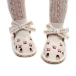 Cute Baby Girl Sandals Stylish PU Leather Non-slip Bowknot Cherry Summer Flats Toddler Shoes for Everyday Wear