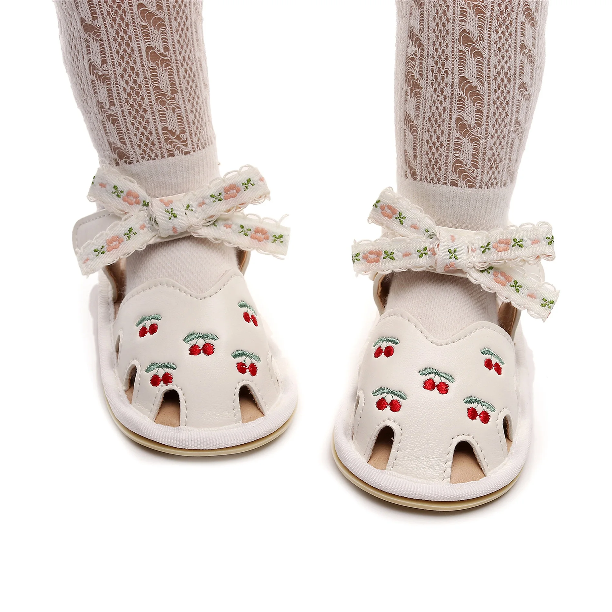 Sc2a9c64e6baa4da0934b616dc8bfdfcc1.webp Cute Baby Girl Sandals Stylish PU Leather Non-slip Bowknot Cherry Summer Flats Toddler Shoes for Everyday Wear - Image 1