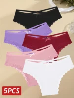 5PCS Women's Cotton Briefs Sexy Lace Underpant Hollow Brazilian Panties Comfortable Underwear Lingerie S-XL Solid Color Lingerie - Image 7