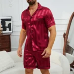 Men's Satin Stripe Print Design Short Sleeve Pajama Set Soft Comfortable Sleepwear for Summer Lightweight Homewear Lougewear - Image 5