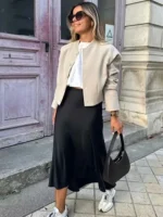 Satin Skirt Women High Waist Long Skirts For Women Summer Black Midi Skirt Woman - Image 2