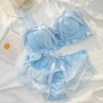 Women’s Cute Bow & Polka Dot Bra Set – No Wire Push Up for Petite Chest, Comfort Lace Underwear Set (2-Piece)