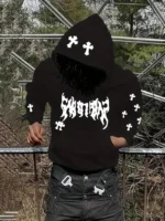 The new men’s hoodie for the autumn of 2025 features street casual fashion hip-hop simplicity and 3D cross print