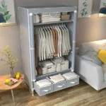 Non-Woven Fabric Portable Closet Wardrobe with Rolling Door & Hanging Rack - Lightweight Clothes - Image 2
