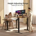 Electric Adjustable Standing Desk, 24×48 Inches Sit Stand Home Office Desk with Splice Board, Black Frame/Rustic Brown Top
