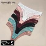 Moonflame 5Pcs Lace Thongs Woman Underwear Lingerie For Women T-back Ladies Transparent G-string Girls Panties
