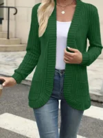 New fashion women’s solid color casual pit stripe brushed cardigan jacket