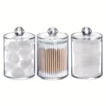 1/2/3 Pack Plastic Cotton Swab Ball Pad Holder, 10 Oz Bathroom Organizer, Qtip Apothecary Jar Clear Container Dispenser