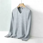 Men's Camel V-neck Long Sleeve Tee Slim Fit Soft Knit Pullover Spring & Autumn Shirt - Image 11