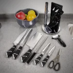 ZENG Stainless Steel Kitchen Knife Set Sharp Non-Stick Coated Chef Knives with Sharpener for Cutting Slicing Dicing Chopping