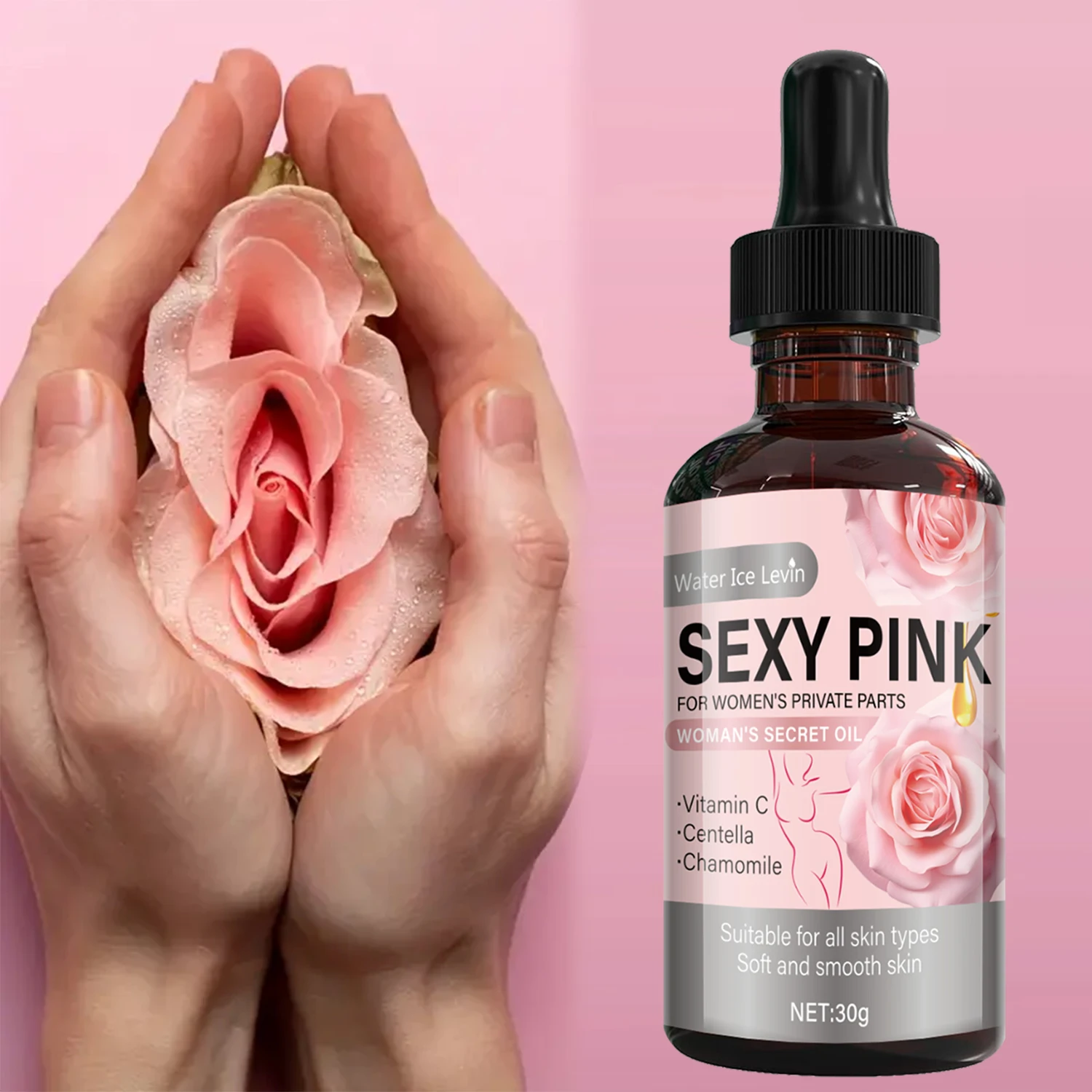 Sc5e45945428b48669777c6af8fa4e9f1a.webp Secret Pink Intimate Oil Vitamin C & Chamomile. Softens, Smoothes, Revitalizes Skin. For Feminine Care. All Skin Types. 30g Net - Image 1