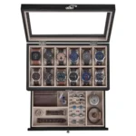 SONGMICS 12-Slot Watch Box, 2-Tier Watch Display Case with Large Glass Lid, Removable Watch Pillows, Velvet Lining, Jewelry Box - Image 7