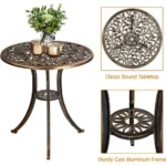 3-Piece Outdoor Bistro Set w/Leaf Design, Rust-Resistant Cast Aluminum Table and Chairs for Balcony Backyard Garden - Image 5