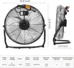 12-20 Inch Floor Fan,3 Speed High Velocity Industrial Fan with 360° Adjustable Tilt &Portable Carry Handle for Home, Shop,Garage - Image 6