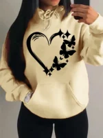 Combination Of Love And Butterfly  Pattern Hoody Women Hip Hop Street Hoodies