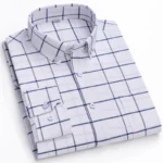 New 100% Cotton Oxford Men’s Shirts Long Sleeves Plaid Soft Regular Fit Formal Dress Shirt Pocket Social Blouse Male Clothes
