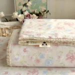2026 Spring Summer Floral Print Double Gauze Bed Sheet with Fringe Lace Trim