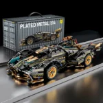 2024 Black V12 Block Roadster RC Tech Racer 1:14DIY Roadster building block assembly Block car toy birthday gift （1000+granule）