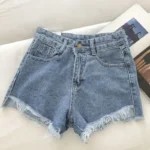 2025 New Summer Women High Wiast Raw Hem Denim Shorts Soild White Black Blue Korean Wide Leg Pants Mon Shorts  Jean Shorts - Image 10