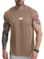 Men’s wide-shoulder sleeveless T-shirt, sports vest, fitness clothes, training brothers show off muscles, loose waistcoat, summe