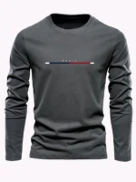 Men's 100% pure cotton summer loose comfortable casual  PARIS print large round neck long sleeve T-shirt top - Image 9