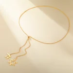 Dawapara Star of David and Jewish Hebrew Chai Pendant Long Necklace Sweater Chain Hexagram Judaism Stainless Steel Jewelry - Image 3