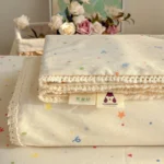 2026 Spring Summer Floral Print Double Gauze Bed Sheet with Fringe Lace Trim