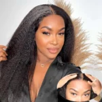 Kinky Straight V Part Wig Human Hair For Women With Drawstring 250 Density Upgrade Glueless No Leave Out No Sew In Natural Color