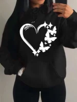 Combination Of Love And Butterfly  Pattern Hoody Women Hip Hop Street Hoodies